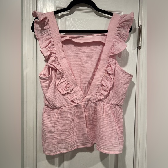 Vero Moda Size L Soft Pink Cotton Gauze Open Back Ruffle Sleeve Tank Top - Picture 2 of 11
